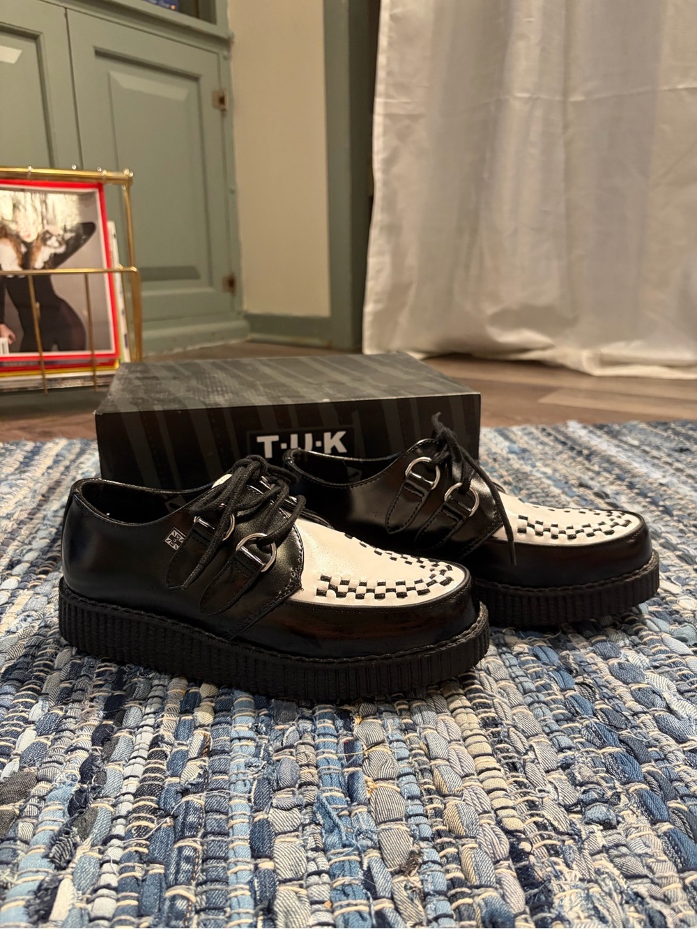 T.U.K Black & White Platform Creeper Lace-Up Shoes